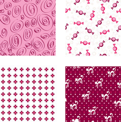 Four seamless pink wallpapers patterns