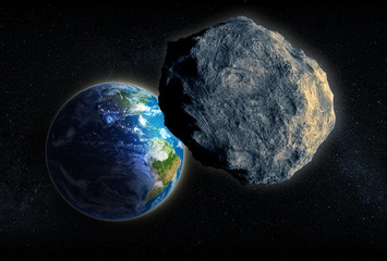 Large Asteroid closing in on Earth - obrazy, fototapety, plakaty