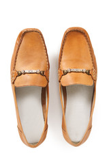 pair of female brown moccasins isolated