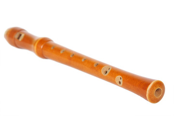wooden recorder flute isolated