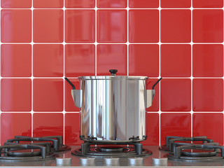 Kitchen background, pot on gas stove