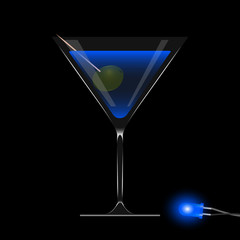 led blu, aperitivo e oliva