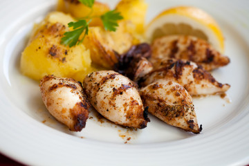 Delicious grilled squids, Greece