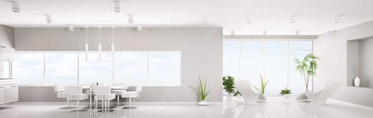 Modern weiss apartment panorama 3d render