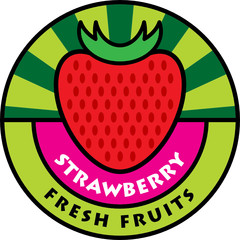 Fruit label, strawberry, vector illustration