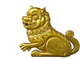 lion wood carve gold paint