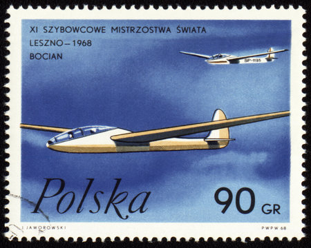 Glider world championship in Leszno-1968 on post stamp