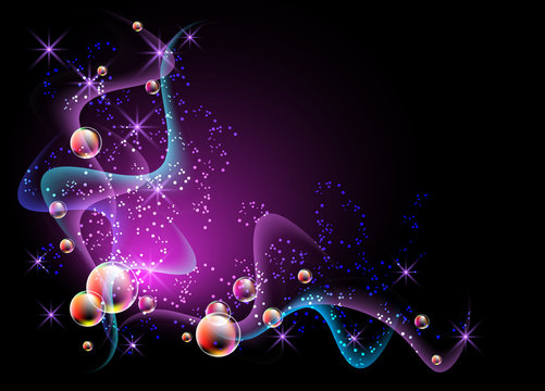 Glowing background with smoke and bubbles