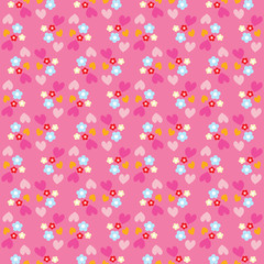 Seamless pattern with hearts and flowers in bright colors