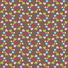 Seamless pattern with hearts and flowers in bright colors