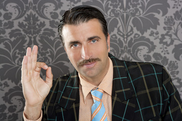 nerd retro man businessman ok positive hand gesture