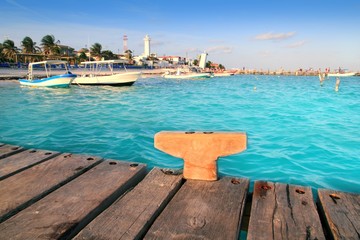 Fototapeta premium Puerto Morelos beach boats pier Mayan Riviera