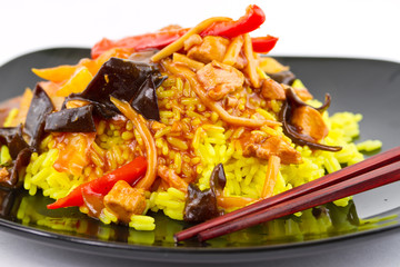 Chinese sweet and sour chicken with rice