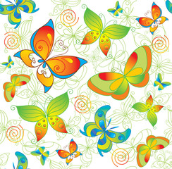 Seamless сolorful background with butterfly.