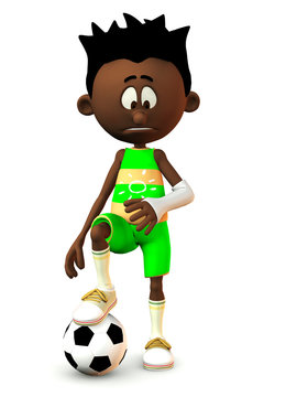 Sad Black Cartoon Boy With Broken Arm.