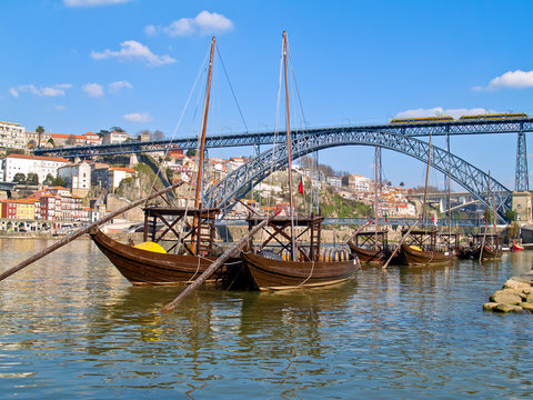 old Porto and  traditional boats with wine barrels,  Portugal