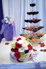Champagne glasses tower in celebration party