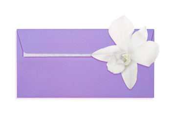 Envelope decorated with a flower on the white