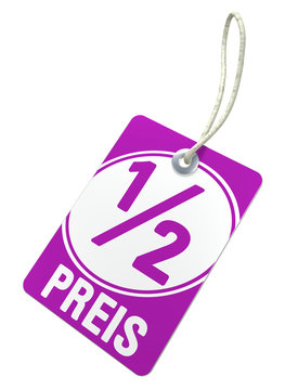 Label 1/2 Preis violett