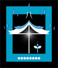 window with flower under rain