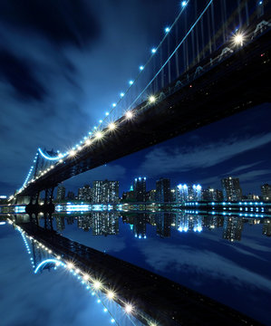 Fototapeta Manhattan Bridge At Night Lights, Nowy Jork