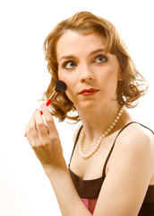 Naklejka premium Girl with brush on white background
