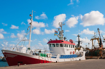 shrimp fish trawler in the harbour