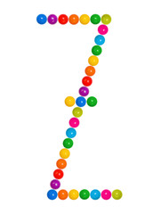 Letter Z from plastic children's balls on the white