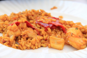 Traditional Valencian meal Arroz a banda with seafood Spai