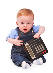 Baby - mathematician. Calculation has left in a minus, concept.