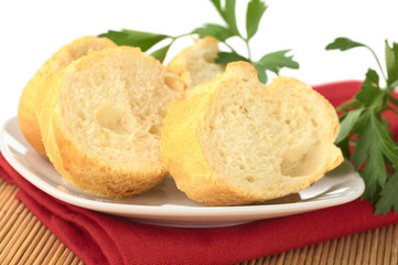 Baguette slices with parsley leaves