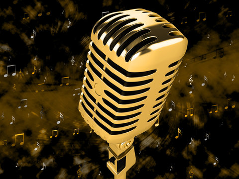 Microphone on abstract musical background