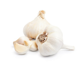 Garlic isolated on white .