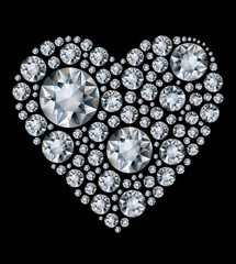 Vector shiny diamond heart on black background