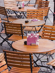 Tables and chairs on a restaurant terrace