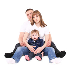 happy family sits together.