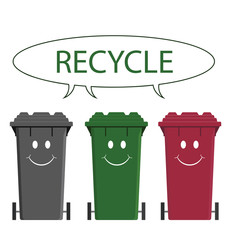Happy recycling bins isolated on white background