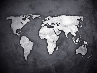 Fototapeta na wymiar world map on concrete wall