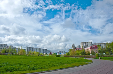 Fototapeta na wymiar Urban landscape with a beautiful sky, Moscow
