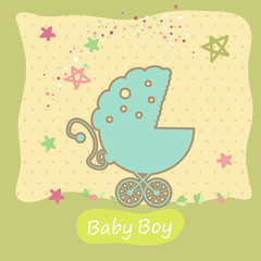 Baby Boy announcement Card with stroller