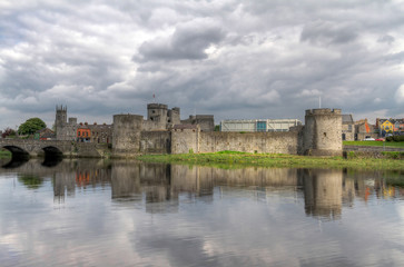 King John Castle in Limerick with reflection in Shannon river