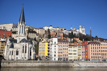 Fototapeta na wymiar panorama of Lyon city and Saone river