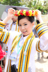 the woman smile in congratulations day .