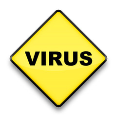 tellow warning sign with the word virus on it