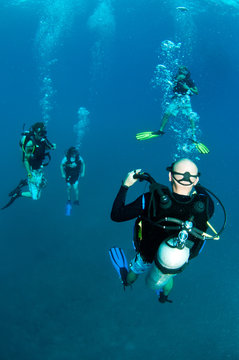 scuba divers decend on a dive site © JonMilnes