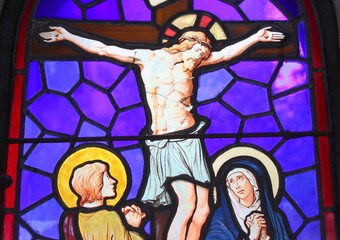 Naklejka na ściany i meble Le Christ sur la croix, vitrail d'un caveau du cimetière de Passy à Paris 