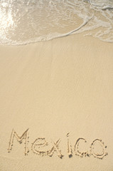 Mexico Written in Sand on Beach