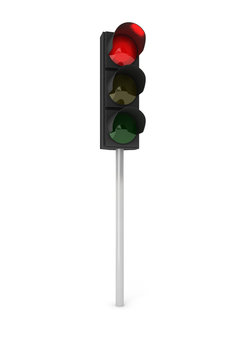 Traffic light  showing red over white background