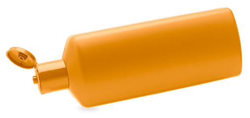 Orange shampoo bottle