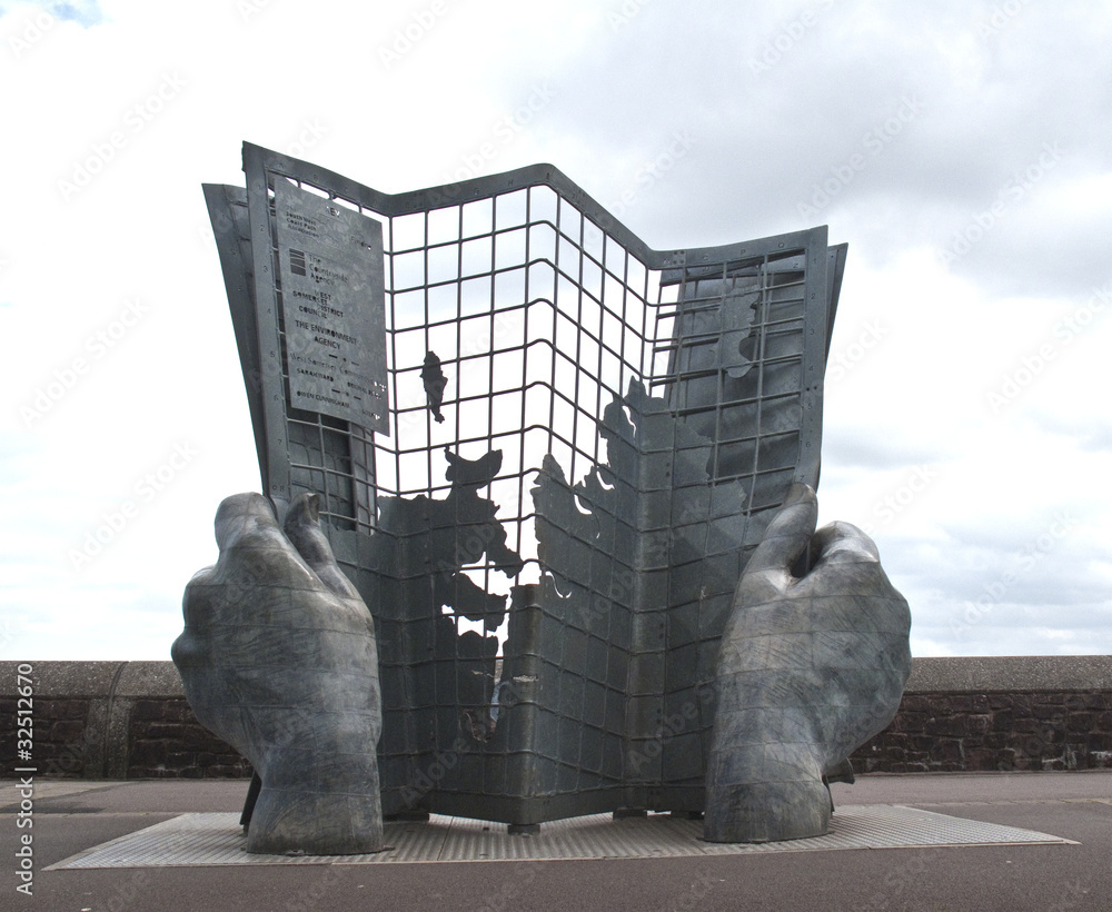 Wall mural large metal hands and map